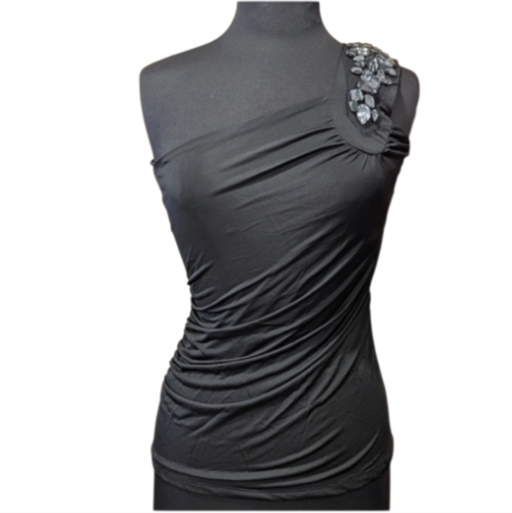 Charlotte Russe Vintage Y2K Grail Black Embellished One-Shoulder Tank Top Kesha